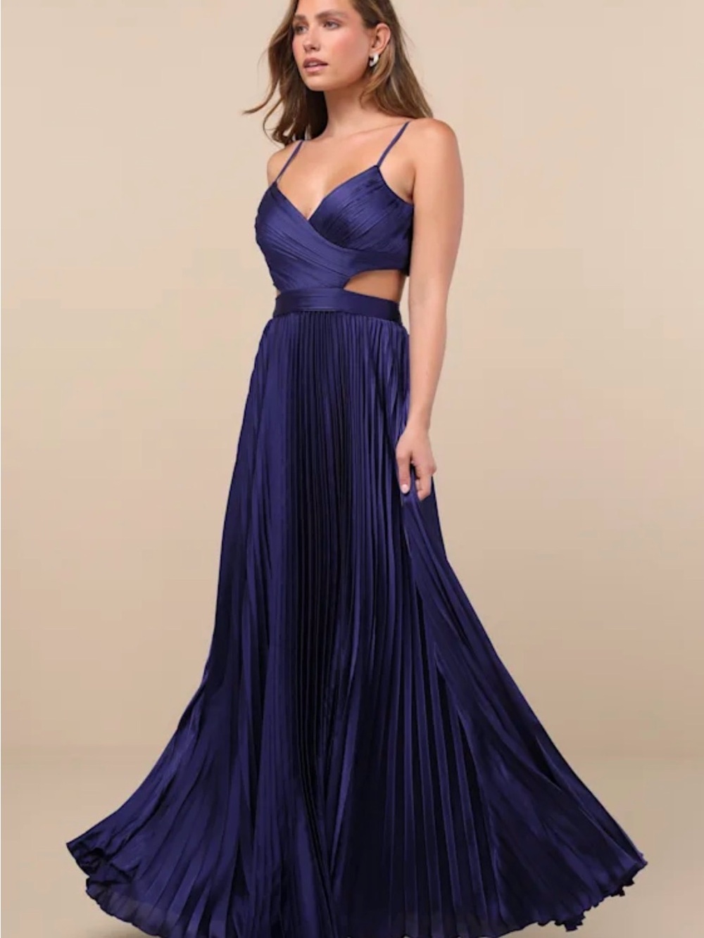 Lulu's Navy Pleated Strapless-Style Evening Dress